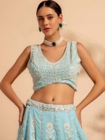 Sky Blue Pure Georgette Readymade Lehenga Choli